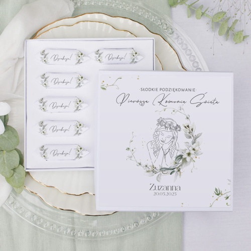 bombonierka z krowkami dla gosci komunijnych