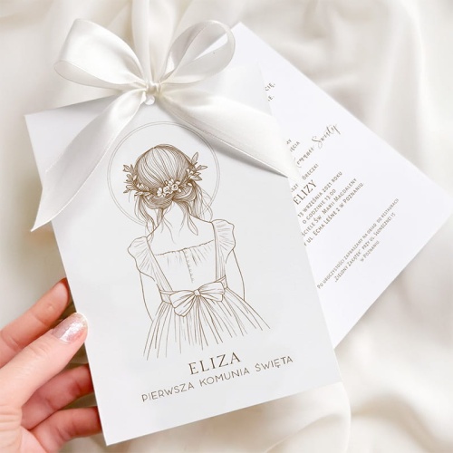zaproszenie personalizowane ze wstazka na komunie