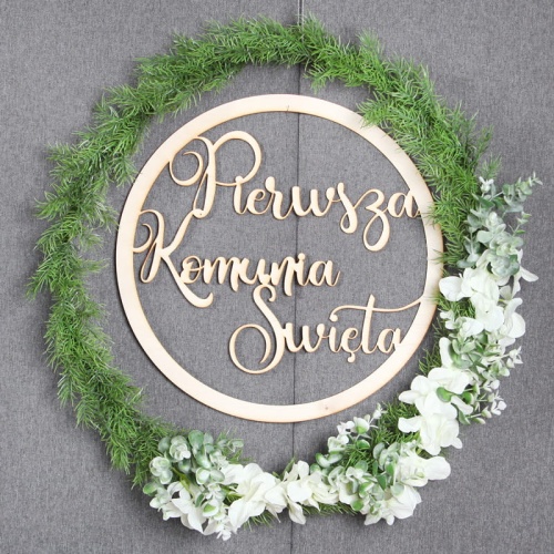 NAPIS drewniany Pierwsza Komunia Święta 37cm