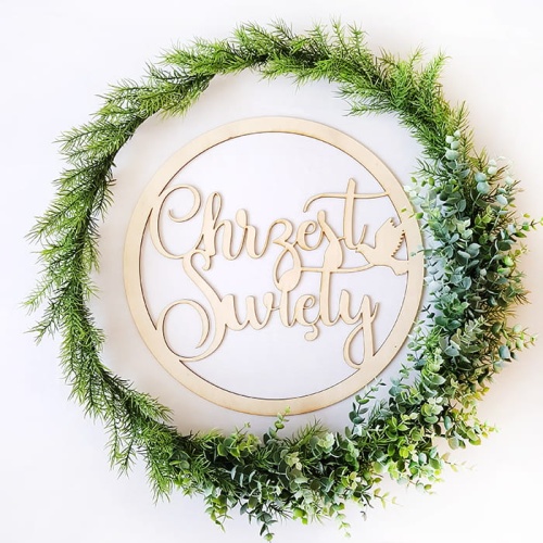 Napis drewniany Chrzest Święty 37cm