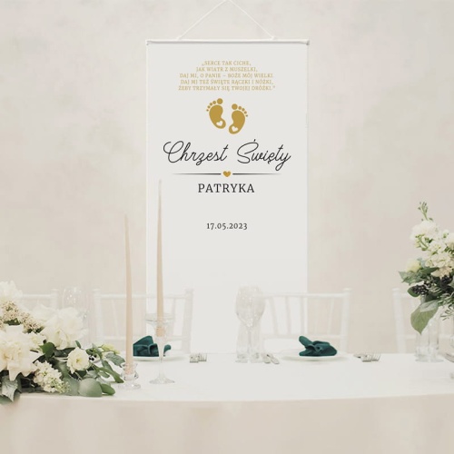 Personalizowana ścianka do zdjęć na Chrzest. Dekoracja sali na uroczystość Chrztu.