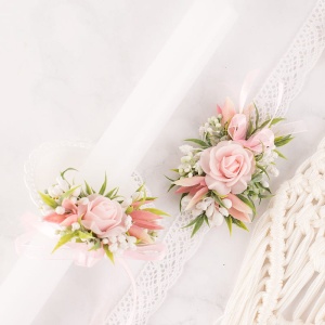 ZESTAW komunijny stroik na świecę i opaska na rękę z kwiatkami OSTATNIA SZTUKA