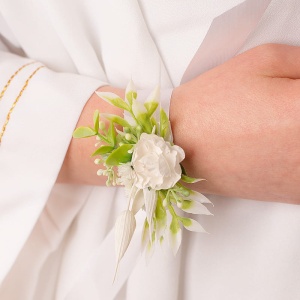 OPASKA komunijna bukiecik na rękę Biały kwiat z listkami OSTATNIA SZTUKA