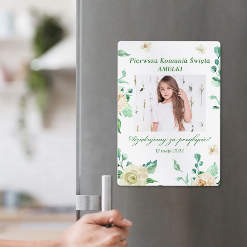 Magnes ze zdjęciem i personalizacją na podziękowanie komunijne dla gości