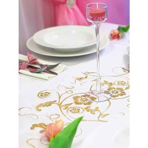 BIEŻNIK organza biała Złote Kwiaty 36cmx9m