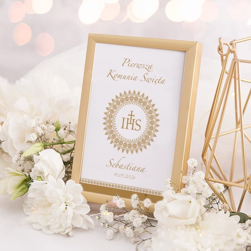 Tabliczka do dekoracji stołu na Komunię.