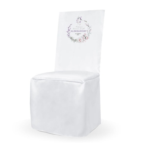 Pokrowiec komunijny w białym kolorze z motywem graficznym wianka.