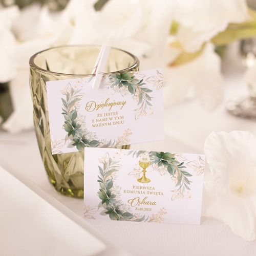 Bilecik personalizowany na podziękowanie dla gości na Komunię.