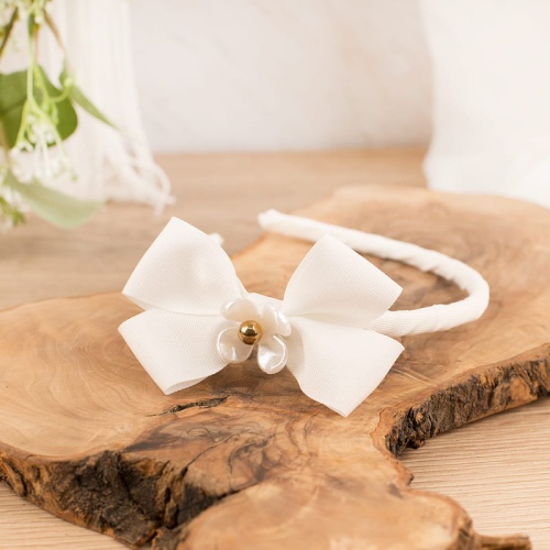 Opaska komunijna z kokardką i kwiatkiem