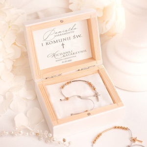 PAMIĄTKA Komunijna w Pudełku Bransoletka Dziesiątka Różańca