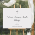 Biały plakat personalizowany na Komunię.