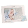 Ramka z metryczką dla chłopca, biała z niebiskimi ozdobami i grawerem