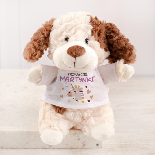 Prezent na Chrzest i nie tylko personalizowany pluszowy piesek w koszulce