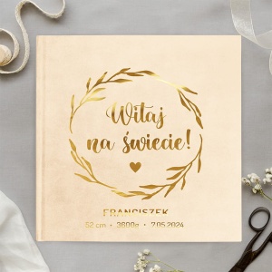 ALBUM welurowy ekskluzywny ze złotym napisem Prezent na narodziny
