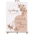 Personalizowany plakat dekoracyjny na przyjęcie z okazji baby shower, z imieniem mamy i datą spotkania