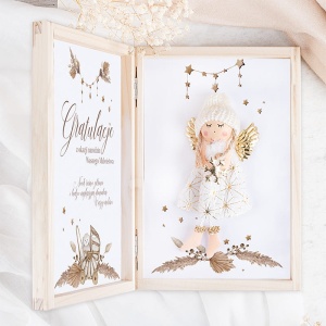 PUDEŁKO z aniołkiem Gratulacje dla rodziców z okazji narodzin dziecka BOHO