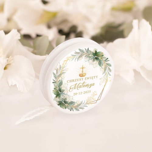 Jojo personalizowane z etykietą. Upominek dla gości z okazji Chrztu Świętego.