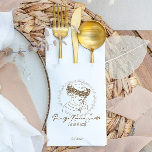KIESZONKA na sztućce personalizowana dekoracja stołu Komunijna Dziewczynka