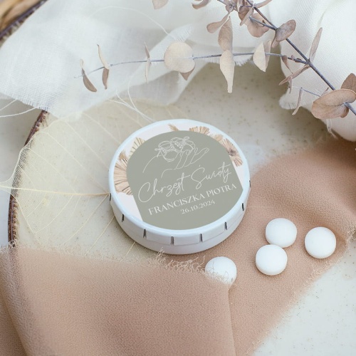 Pastylki z personalizowaną etykietą. Podziękowanie dla gości na Chrzest Święty.