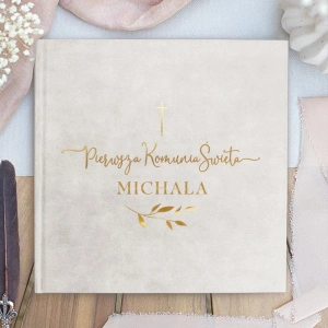 KSIĘGA ALBUM welurowa okładka ze złoconym napisem Komunia Święta