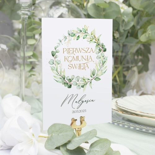 Tabliczka na stół. Dekoracja stołu na Pierwszą Komunię Świętą.
