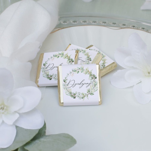 Czekoladka z motywem zielonego wianka. Podziękowanie dla gości na każdą okazję.