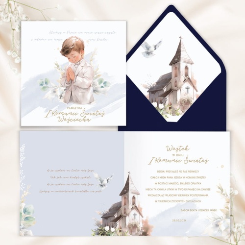 Personalizowane życzenia na Komunię.