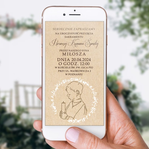Personalizowane zaproszenie na komunię elektroniczne.