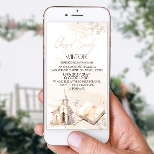 E-zaproszenia dla dziewczynki na Chrzest Święty.