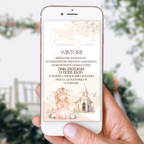 E-zaproszenie na Komunię Świętą dziewczynki.