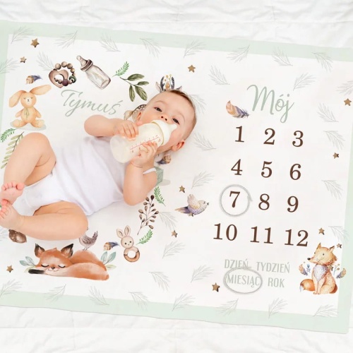 Kocyk mata do zdjęć personalizowana w stylu boho. Prezent dla dziecka na narodziny.