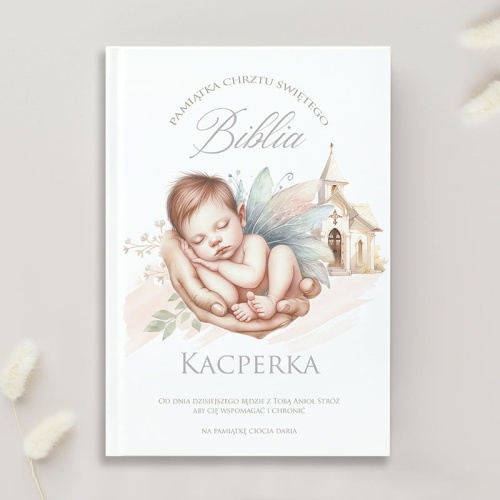 Prezent na chrzest dla chrześniaka. Biblia ze złoconymi brzegami i personalizacją.