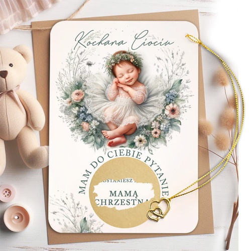 Zdrapka pytanie do mamy chrzestnej od dziewczynki. Prezent dla przyszłej mamy chrzestnej.