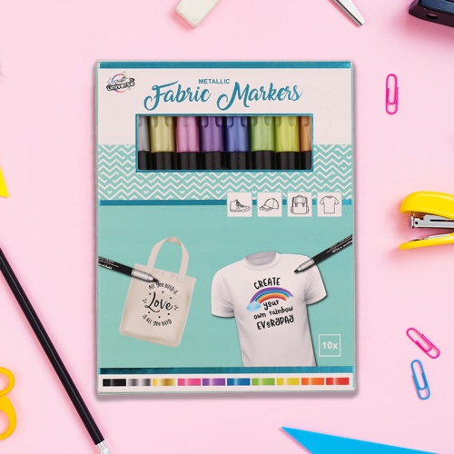 Metaliczne markery do tkanin. Kolorowe markery do tkanin. Różne kolory, 10 sztuk markerów