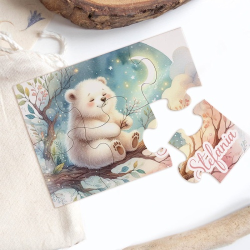 Puzzle z imieniem i misiem. Pomysłowy prezent dla dziecka.