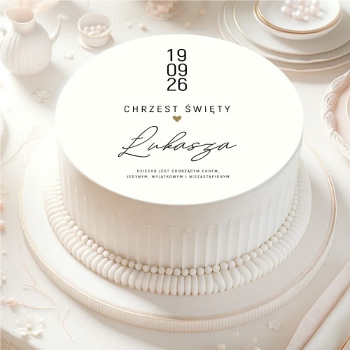 Opłatek dekoracyjny na tort. Personalizowana ozdoba na tort na Chrzest Święty. Opłatek na tort na Chrzest dziecka.