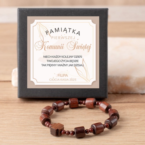 Komunijny prezent religijny dla chłopca. Biżuteria komunijna z drewna dla dziecka.