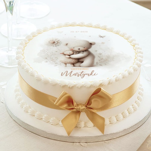 Opłatek na tort z misiem. Urodzinowy opłatek na tort. Dekoracja na urodzinki dziecka.