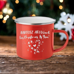 KUBEK metalowy czerwony oryginalny prezent świąteczny