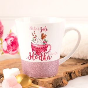 KUBEK z brokatowym zdobieniem Prezent świąteczny