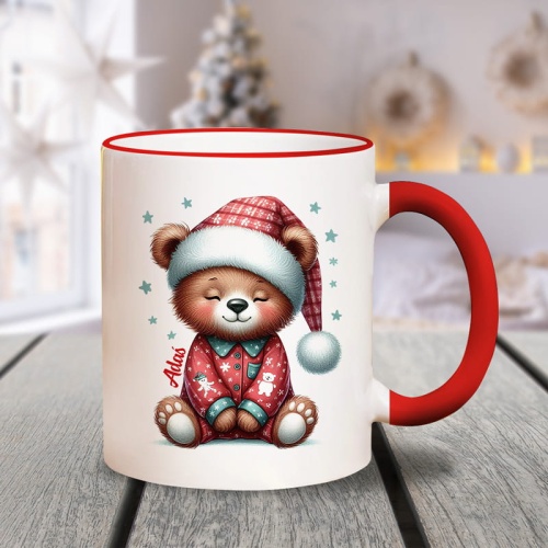 Świąteczny kubek dla dziecka z misiem.