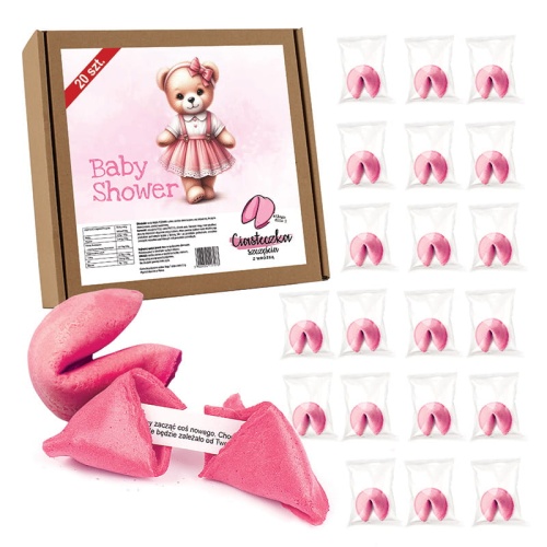 Zestaw Różowe Ciasteczka z Wróżbą na Baby Shower 20szt.