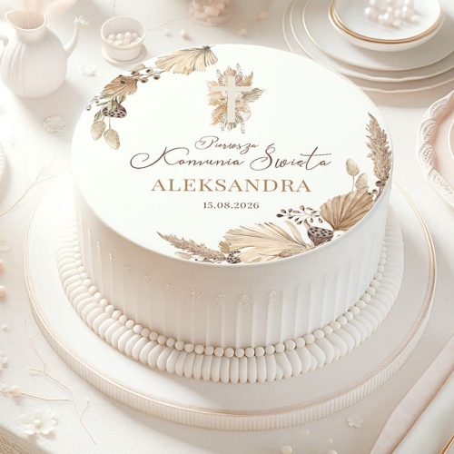 Personalizowany opłatek na tort boho komunia.