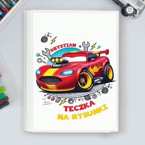 Kolorowa teczka z samochodzikiem personalizowana
