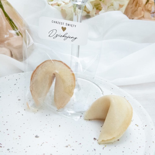Słodkie podziękowanie dla gości na chrzest święty. Chrupiące ciasteczka z wróżbą dla gości z okazji Chrztu Świętego. Zestaw 10 sztuk.