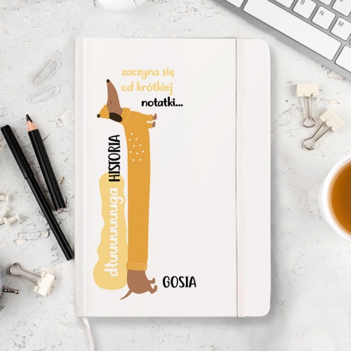 Personalizowany notatnik z motywem jamnika.