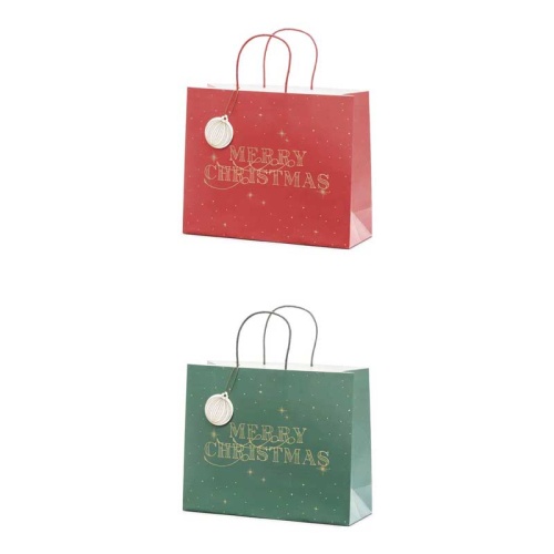 Torebka świąteczna z napisem Merry Christmas w kolorze czerwonym i zielonym