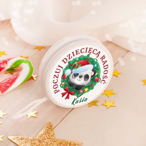 Świąteczne jojo z pandą i imieniem dla dzieci na Mikołajki.