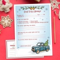 Świąteczny list i koperta do Mikołaja z ilustracją auta i choinki