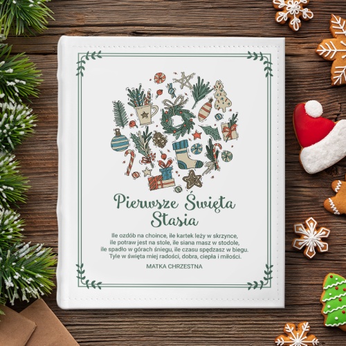 Album na pierwsze święta dziecka z imieniem i dedykacją